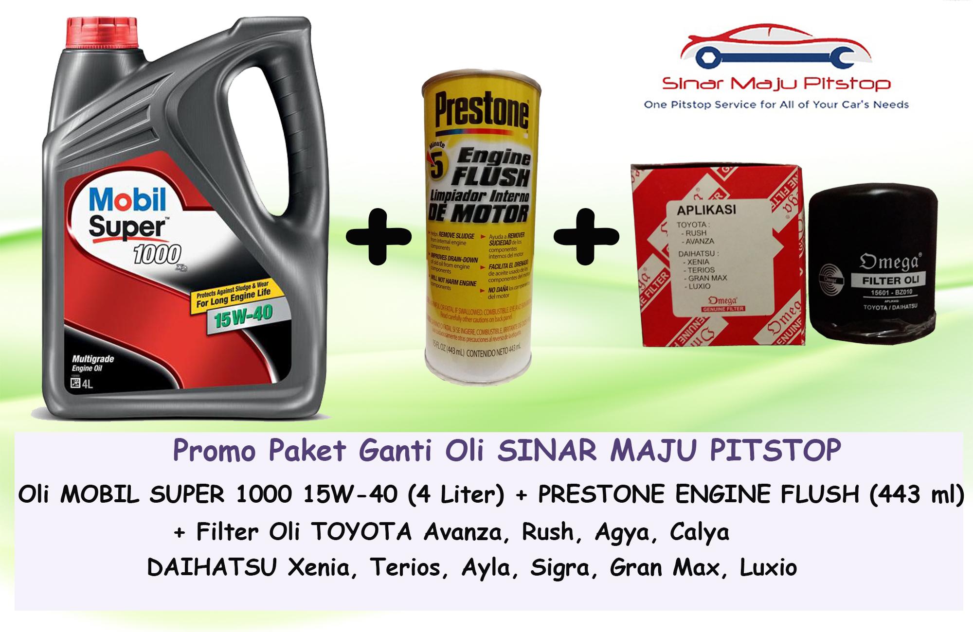 Promo Paket Ganti Oli MOBIL SUPER 15W-40 API SN 4 LITER & Prestone Engine Flush & Filter Oli TOYOTA AGYA & TOYOTA CALYA ORIGINAL