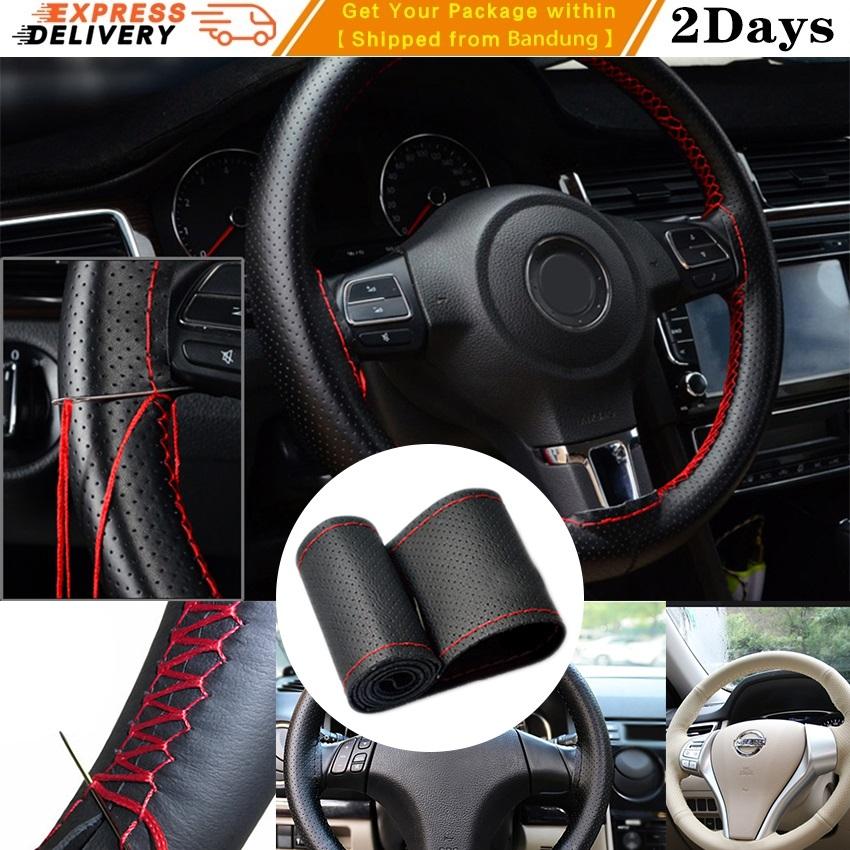 38cm Sarung Cover Stir Setir Mobil Kulit Asli 100% DIY Dengan Alat Jahit Anti Selip Honda Toyota