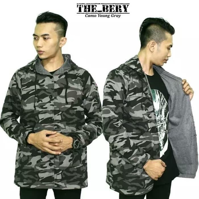 Jaket Parka Canvas Loreng Army Penutup Kancing