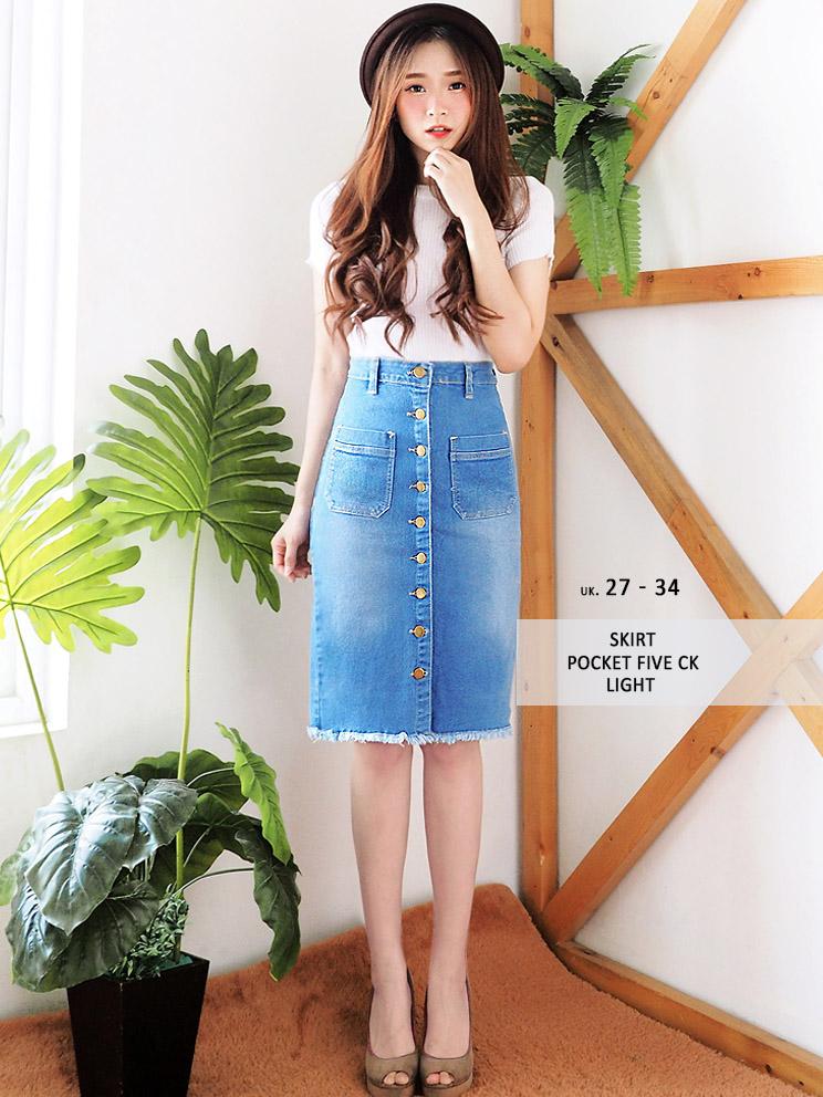 Jeans Wanita Terbaru (READY WARNA NAVY DAN LIGHT) - Skirt Rok Midi Small Jumbo - Rok Front Pocket Five CK KOMBI (UK.27-34) - Ancien Store