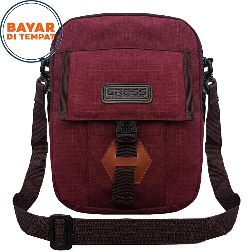 Gress TJ-G-001 Tas Pria Tas Selempang Pria Tas Selempang Retro Tas Messenger Tas Pria Selempang Tas Gadget Tas Smartphone Tas Outdoor Tas Korea Desain Street Style - Red
