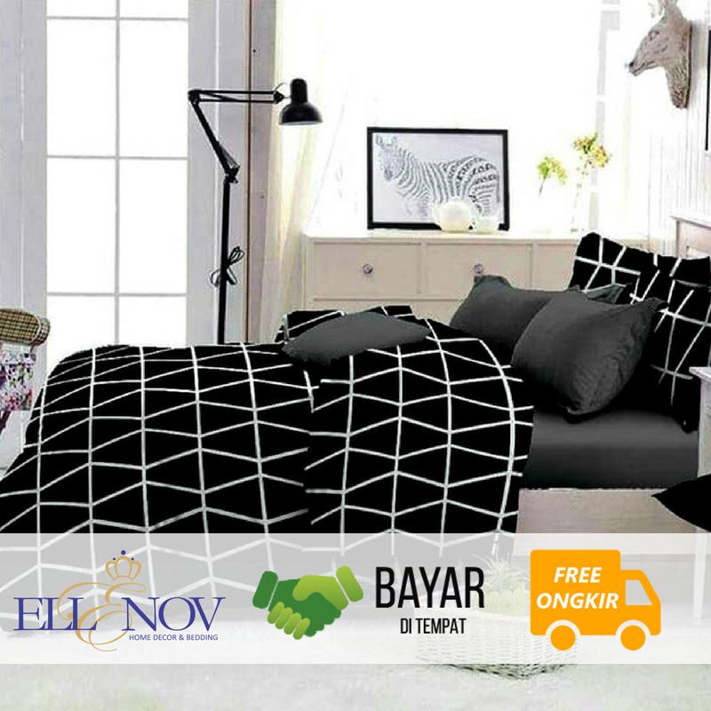 GRATIS ONGKIR JAWA & BALI - Ellenov Bedcover Set Sprei Bahan Katun Motif Prisma Black| Bedcover Katun Catra | Bedcover Motif | Bedcover Warna Hitam | Bedcover Kombinasi