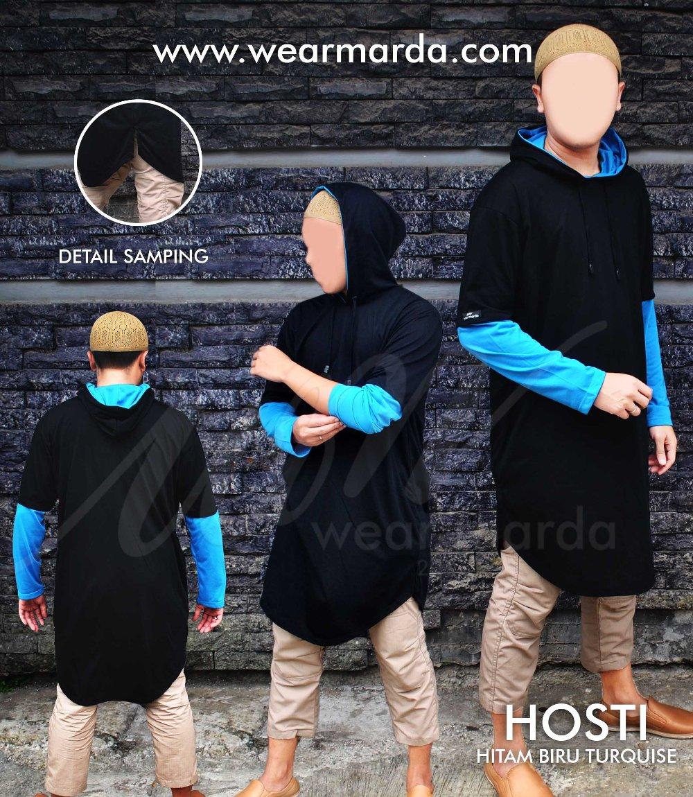 Kurta Hoodie Cap Kupluk Ikhwan Longline Gamis Pakistan Pria Hitam Biru Turquise di lapak wear marda wearmarda