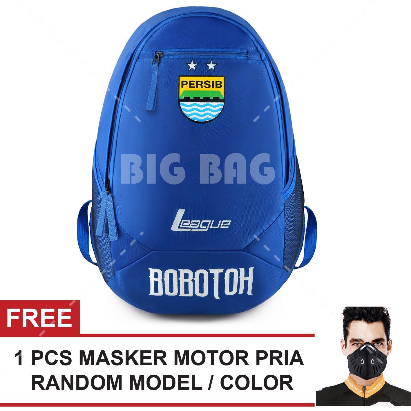Tas Ransel Bola Pria Persib Bandung League Bobotoh Mens Soccer Editions Tas Laptop Backpack - Blue + Raincover + FREE Masker Motor Pria