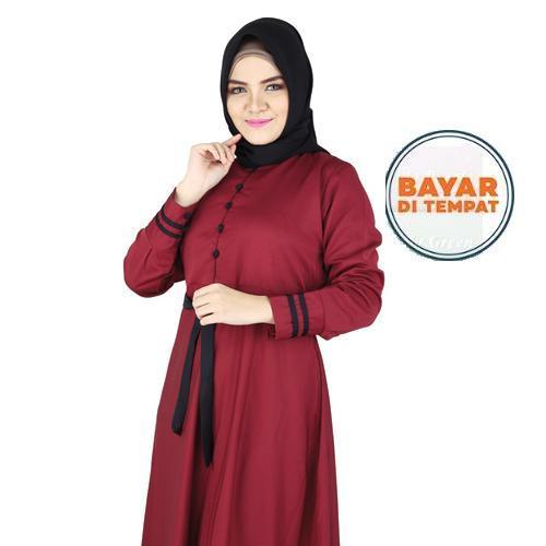 Raindoz Baju Gamis Muslim Cantik Trendy RWH016 Cotton Balotely Wanita - Merah