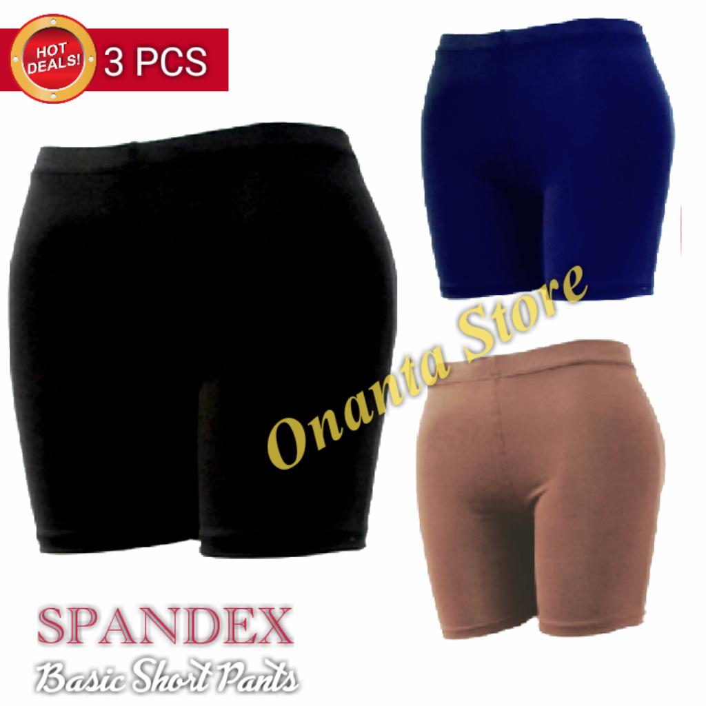 3 Pcs - Short Basic Pants - Celana Wanita Sepaha - Spandek HITAM DONGKER MOKA (PAKET GROSIR) Short Standar Short Jumbo