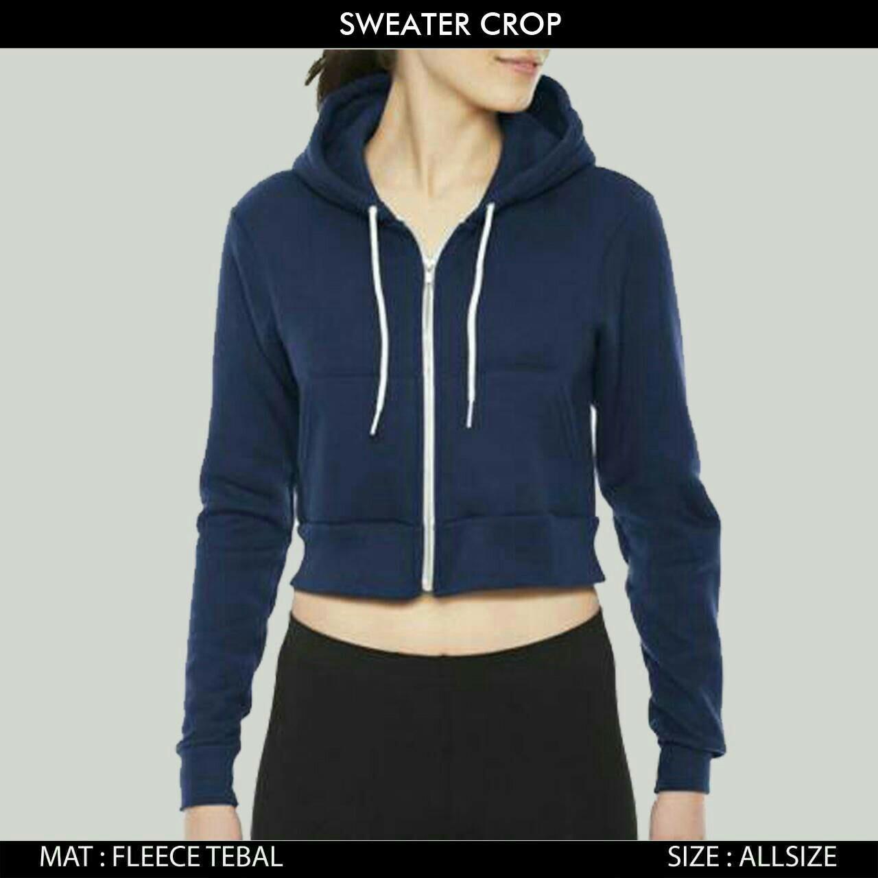 SR Cloth Jaket Hoodie Crop Wanita Hitam / Navy / Pink / Maroon /Abu Muda