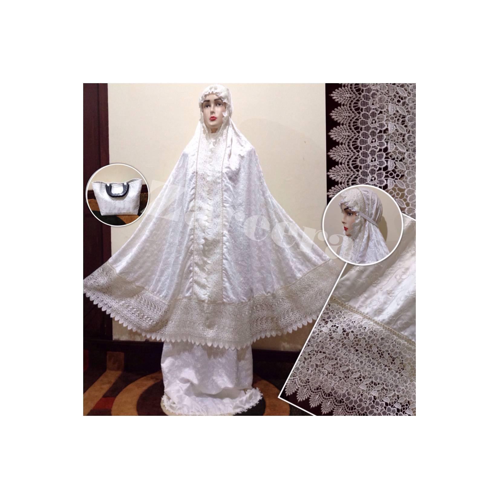 MUKENA SUTRA PARIS KRISDAYANTI RENDA SWAROVSKY BROKEN WHITE