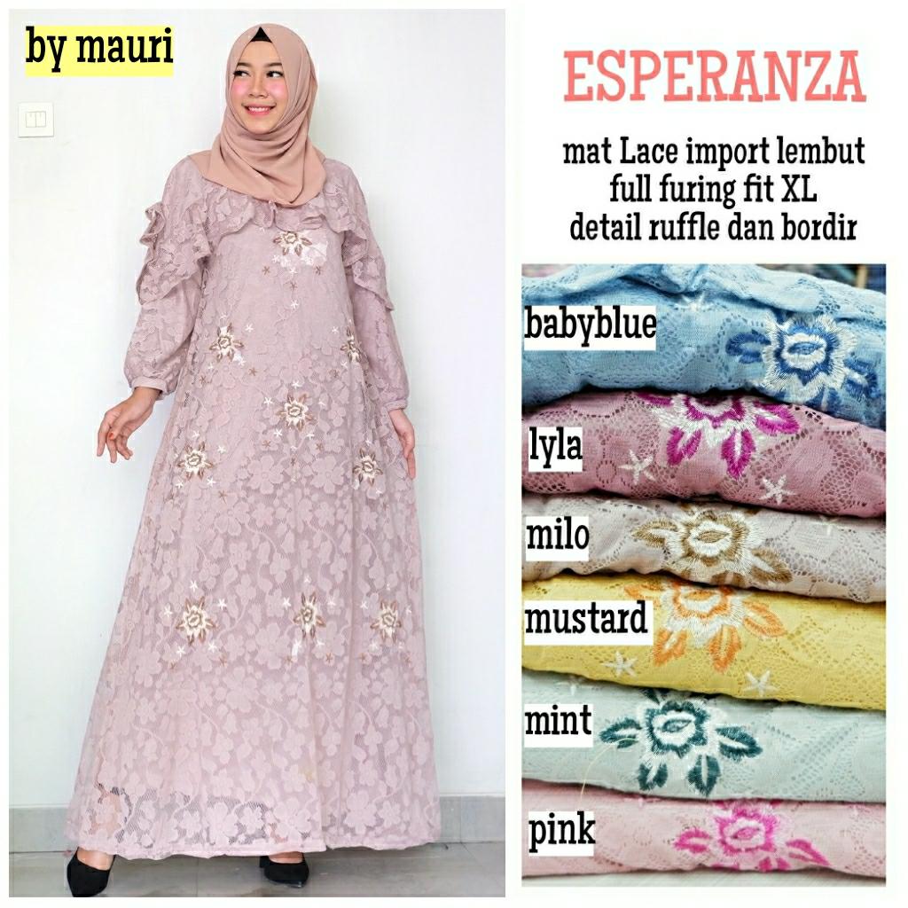 Gamis Long dress maxi wanita muslim brokat lace esperanza gaun pesta XL