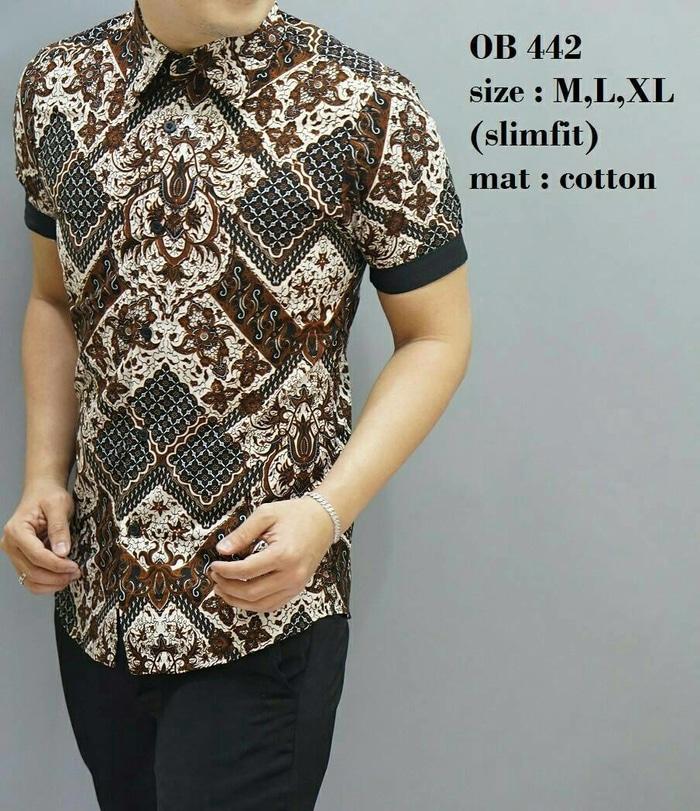 Batik, Kemeja slimfit pria,Baju batik cowok Lengan pendek OB 442