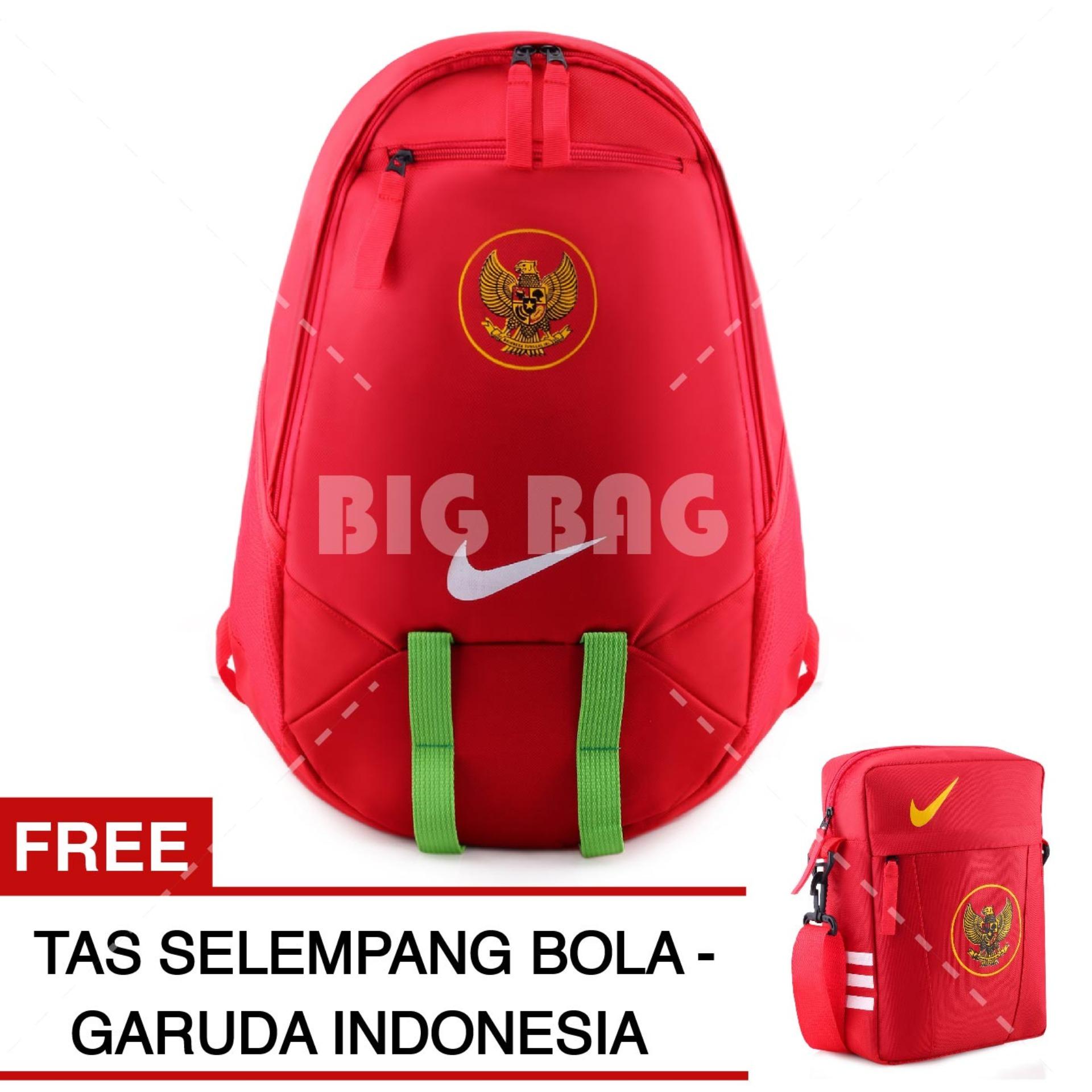 Tas Ransel Nike Bola Pria Garuda Indonesia Laptop Backpack Men Soccer Editions - Red + Raincover + FREE Tas Selempang Nike Garuda Indonesia - Red