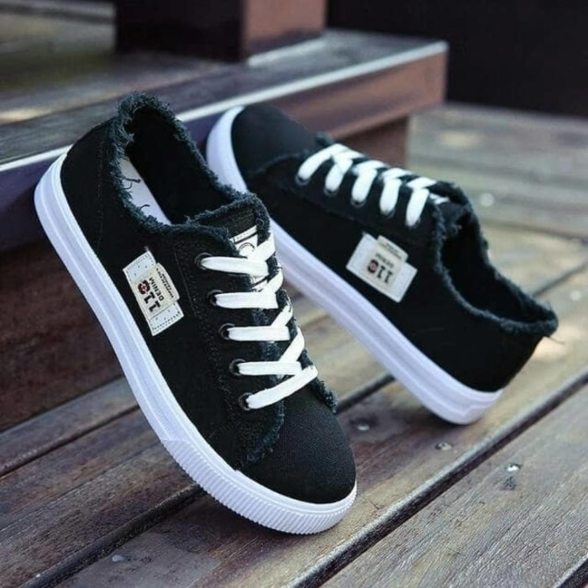 Sepatu Wanita Kets DENIM BIRU dan HITAM foxing G01