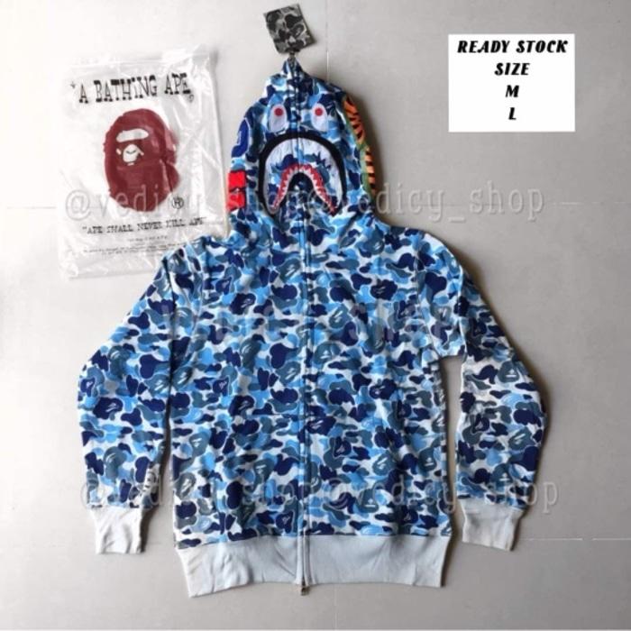 Harga Spesial!! Hoodie Bape Shark Blue Camo Full Zip Full Tag Mirror Quality 1:1 - ready stock