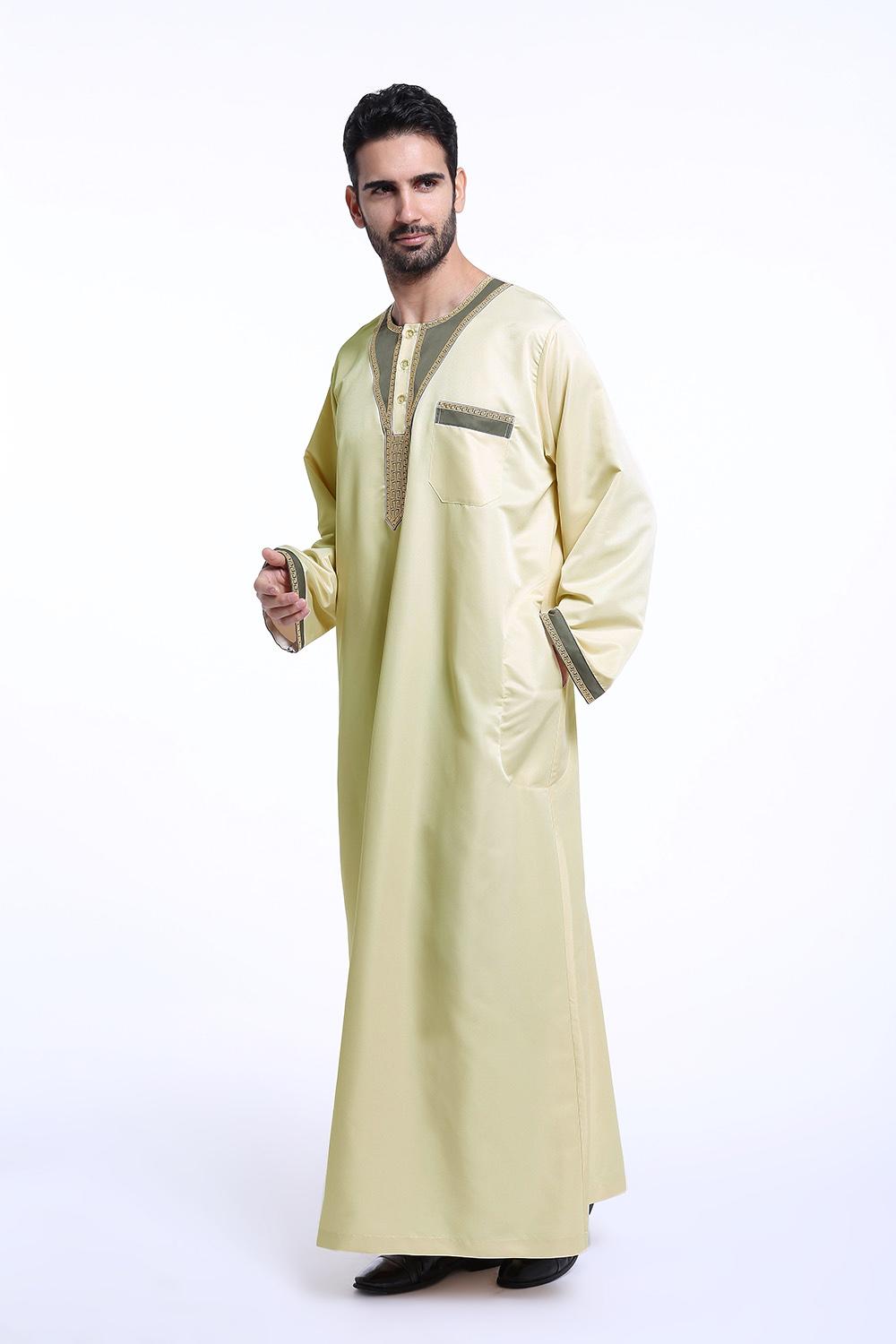 Arab Pakaian Abaya Muslim Islam Thobe untuk Pria Timur Tengah Pria Gamis Bordir TH802-Intl