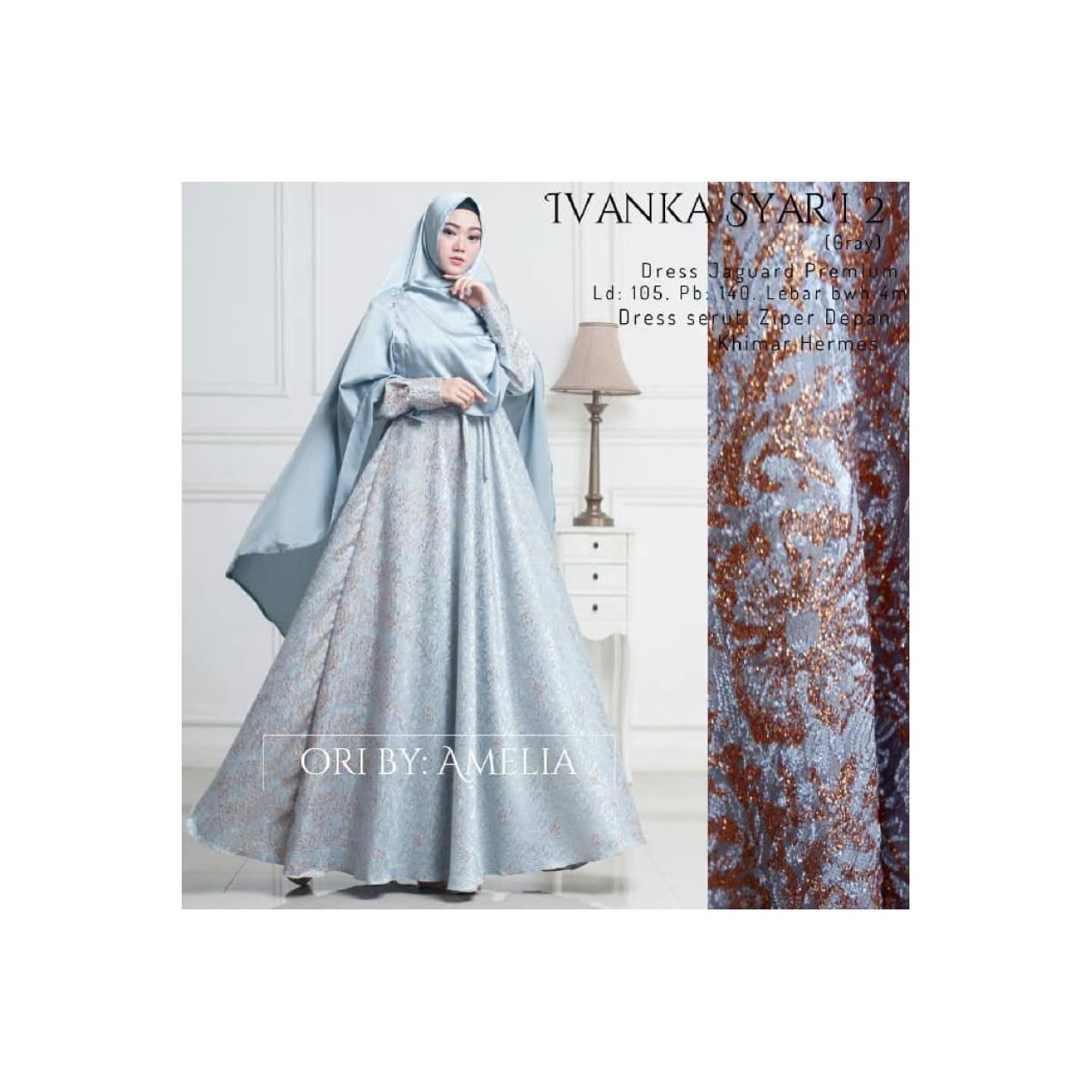 baru ivanka syari setelan gamis jaguard pesta elegan umbrella mewah