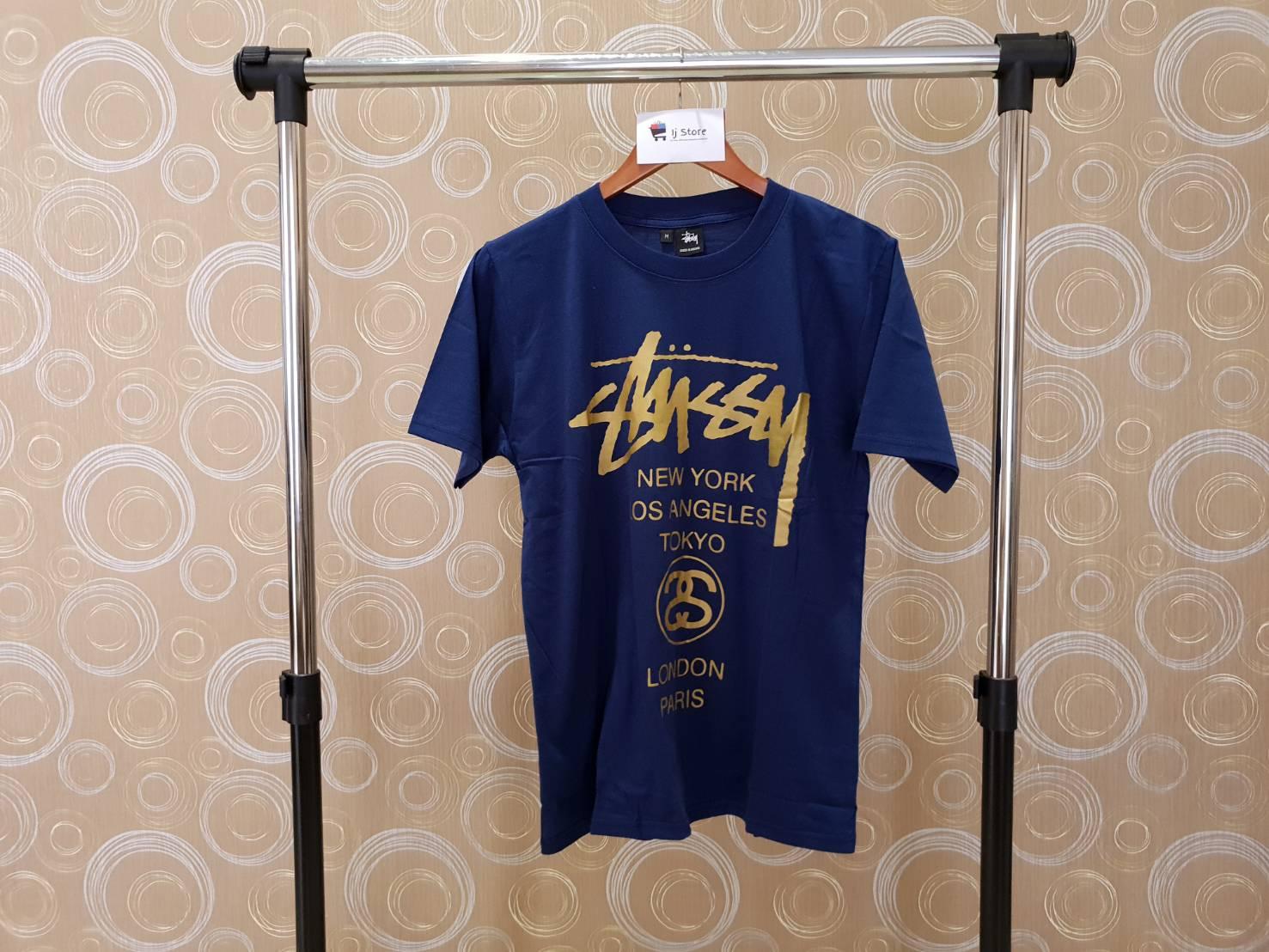 Kaos stussy golden logo import distro high quality biru unisex