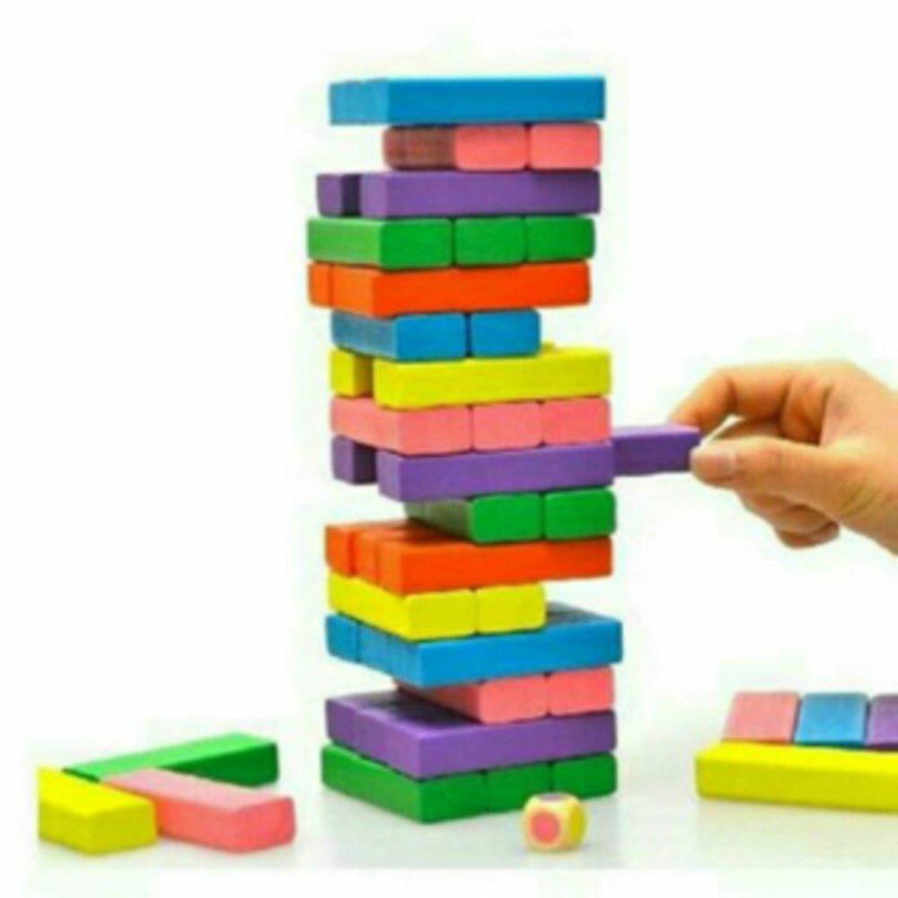 Mainan Anak - 54 Block Jenga Stacking Tumbling Tower Wodden Uno Stacko JUMBO