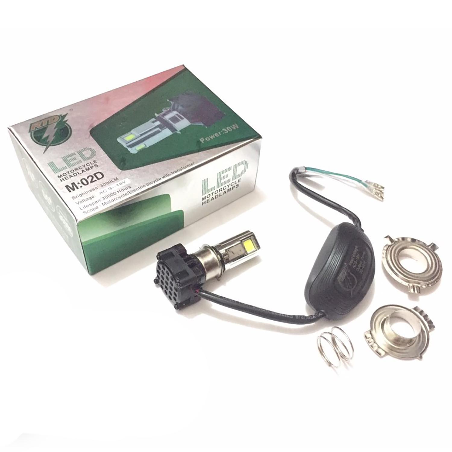 RTD Lampu Depan LED 3 sisi AC DC Model M3A Low 10Watt High 30Watt - 3 Mata Merk RTD + Kipas - Putih