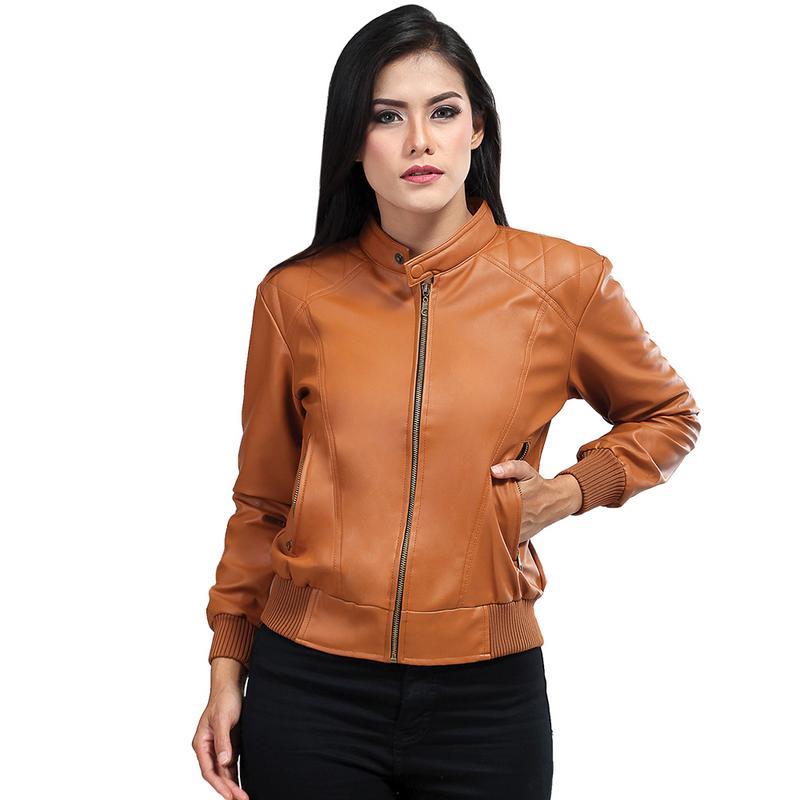 Inficlo SZK 708 Jacket Kulit Wanita - bahan viena - Murah & berkualitas (tan)