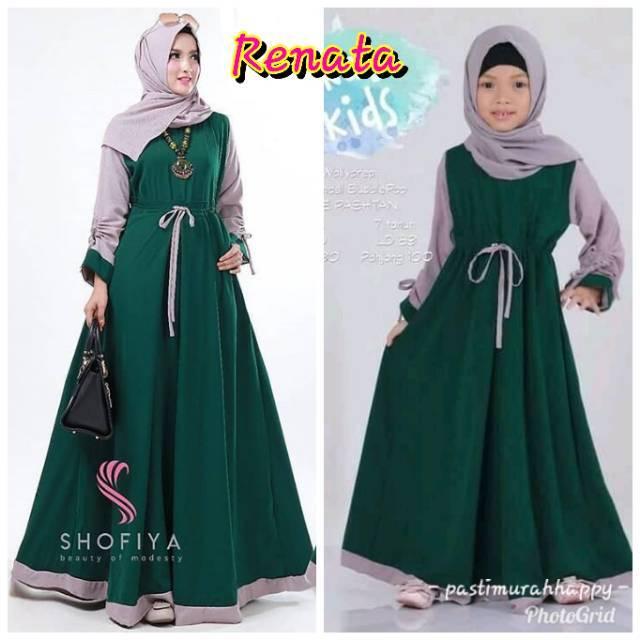 Dress Renata Muslim / Baju Gamis Syari Serut (Ibu dan Anak Hijau)