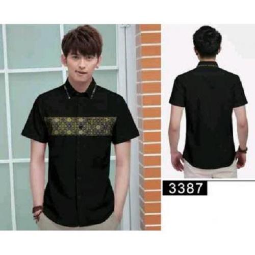 SUPPLIER GROSIR 15205 V52 BAJU KEMEJA PRIA LAKI-LAKI KOMBI BATIK PAKAIAN COWOK KEKINIAN MODERN KOKO MURAH TERMURAH WARNA HITAM BAHAN KATUN PARIS
