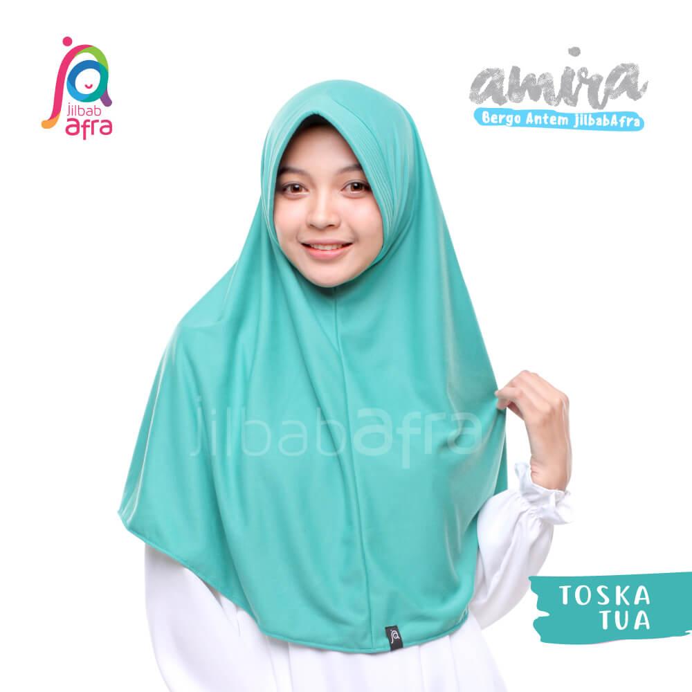 Jilbab Amira 14 Toska Tua - Bergo Pet Antem - Jilbab Afra - Hijab Instan Bahan Kaos, Adem & Lembut