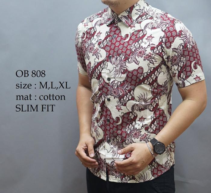 Batik , kemeja slimfit pria,baju batik cowo lengan pendek ob 808