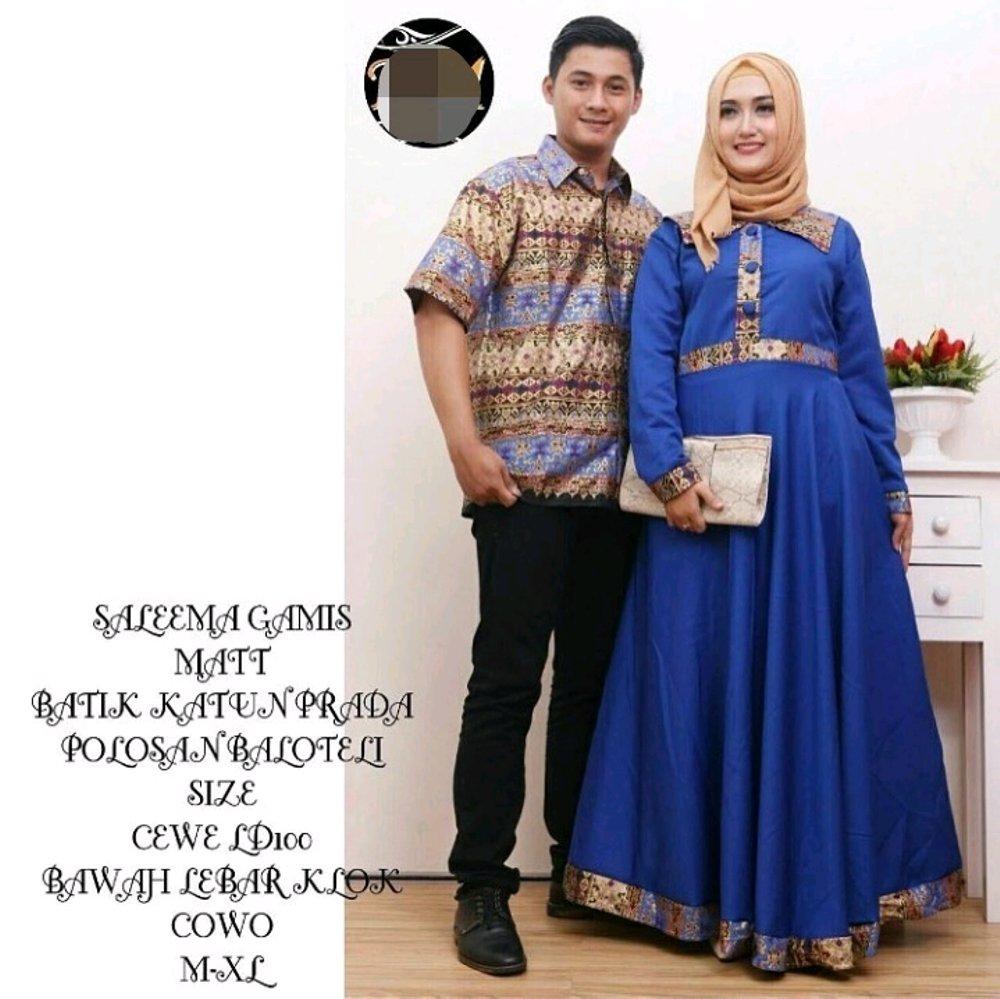 baju couple gamis batik terbaru bahan katun baloteli warna biru DY1818