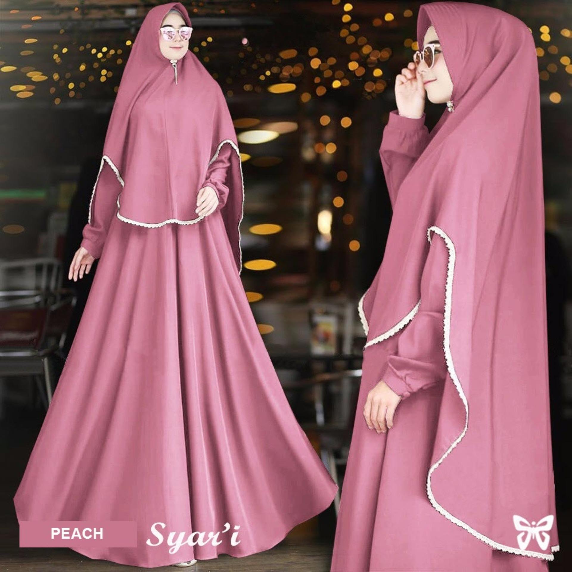 Sera Outfit Gamis Syari Set 2 in 1 Lis Renda MSR150 / Baju Muslim Wanita Syar'i / Gaun Muslimah / Maxi Dress Lengan Panjang / Hijab Polos / Jilbab Khimar / Srfahtira