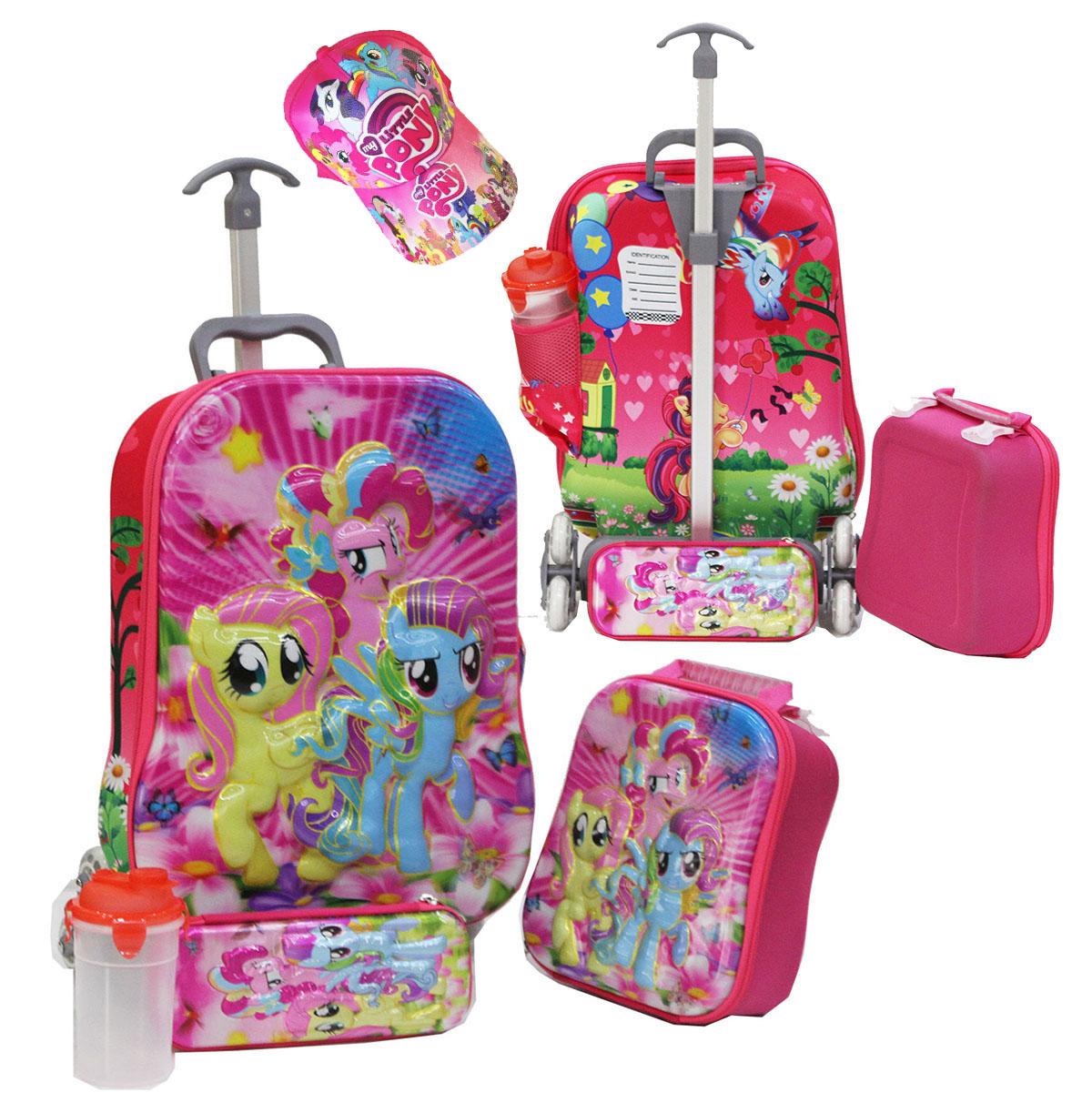 Onlan Tas Trolley Anak Perempuan Little Pony 4in1 Set 6 Roda Import dan Topi Cantik