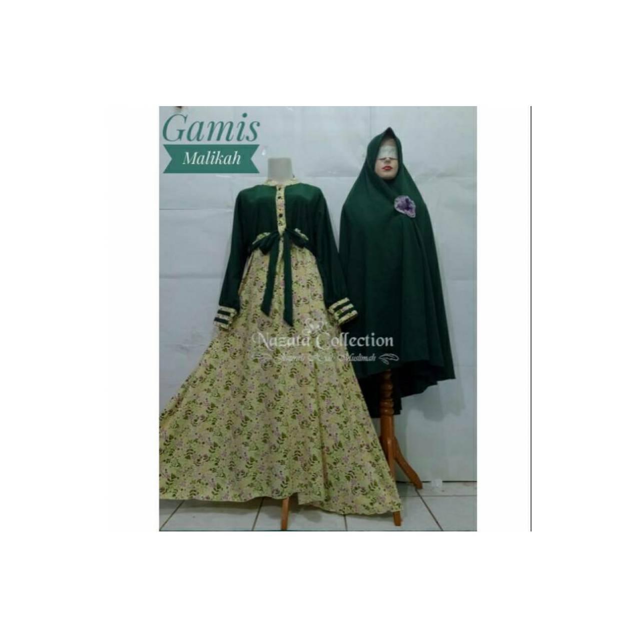 Gamis syari malikah hijau botol motif bawah