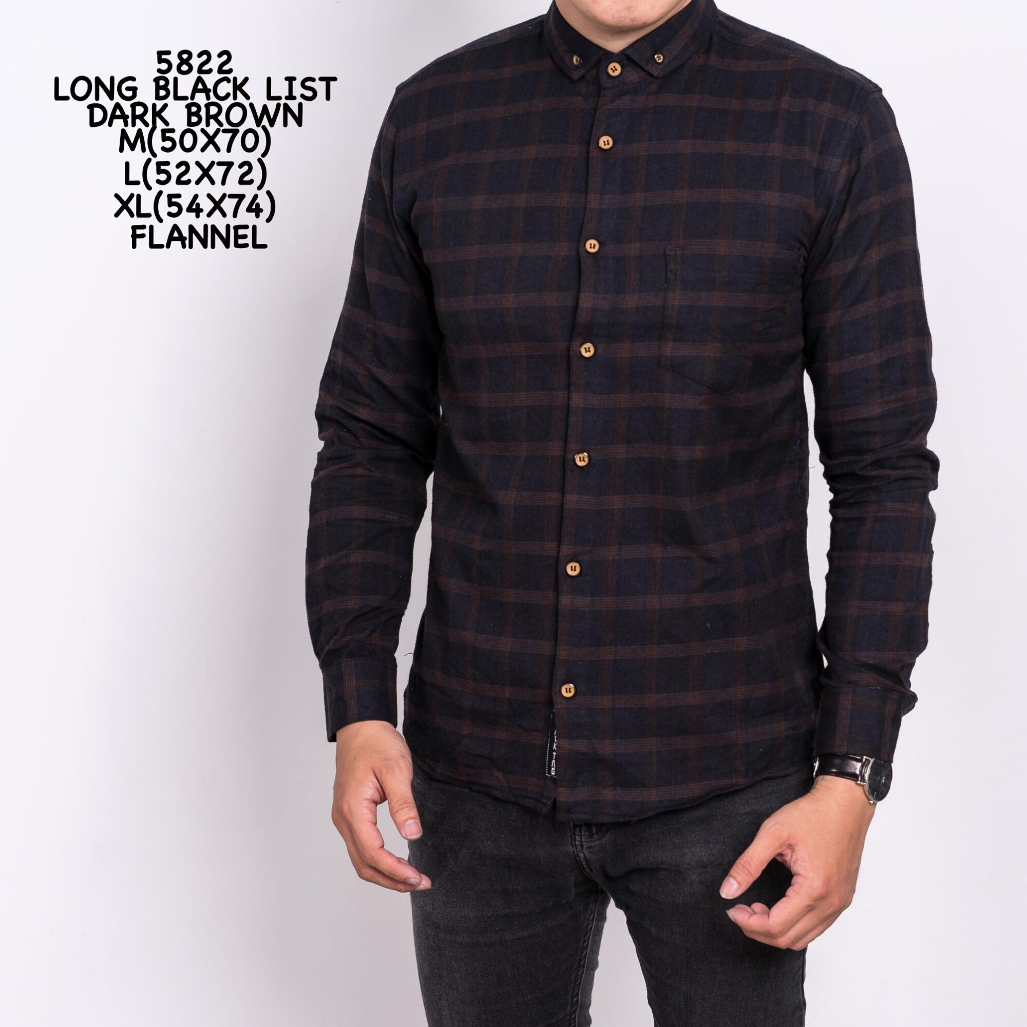 Kemeja Flanel Kemeja Polos Kemeja Pendek Kemeja Fashion Kemeja Kantor Kemeja Kerja Kemeja Lengan Panjang Kemeja Kasual Pria - Long Black List Dark Brown 5822 Flannel - Lengan Panjang SlimFit