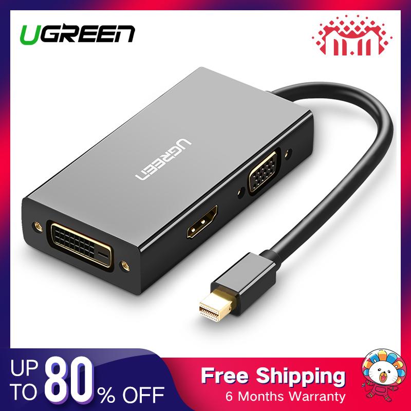 UGREEN Mini DisplayPort untuk HDMI DVI VGA Adapter 4K Mini DP Converter Thunderbolt kompatibel 3 dalam 1 untuk Mac, udara MacBook Pro, iMac, permukaan Pro3 Pro4 Google Chromebook, PC, proyektor Hitam