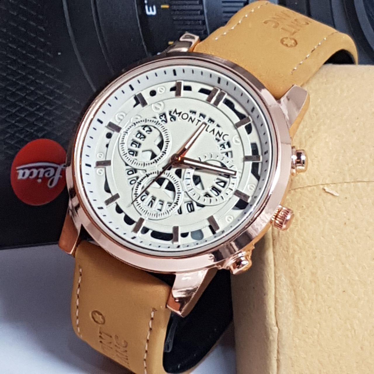 Jam Tangan Fashion Pria Montblanc Tanggal Aktif Leather Strap