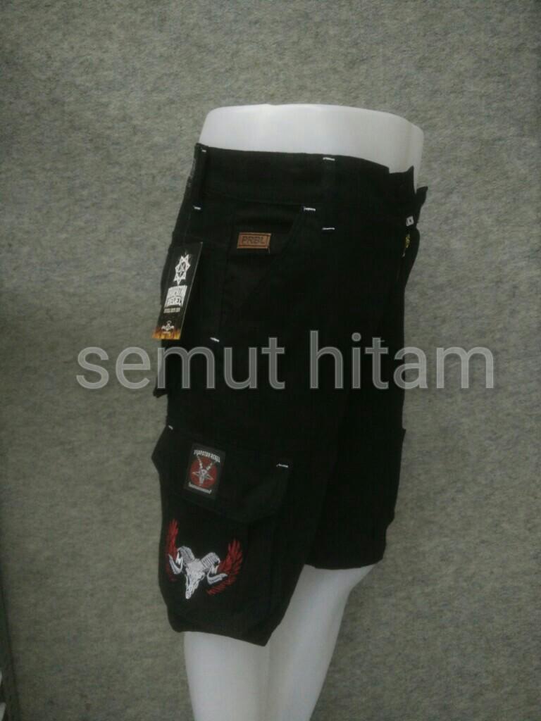 Celana Pendek Cargo Pria / Celana Pendek Kempol Hitam Prapatan Rebel