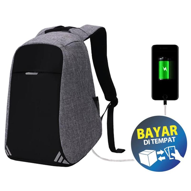 Tas Ransel Pria - Tas Ransel Wanita - Tas Ransel Anti Maling With USB Charger Up to 15 inch LLC13011 Dark Gray