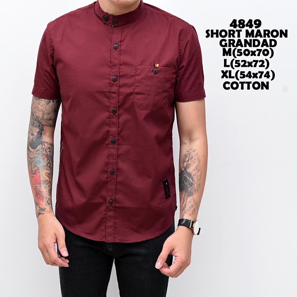 Kemeja Polos Kemeja Pendek Kemeja Flanel Kemeja Fashion Kemeja Kantor Kemeja Kerja Kemeja Lengan Panjang Kemeja Kasual Pria - Short Maron Grandad 4849 Cotton - Kemeja Pria Lengan Pendek