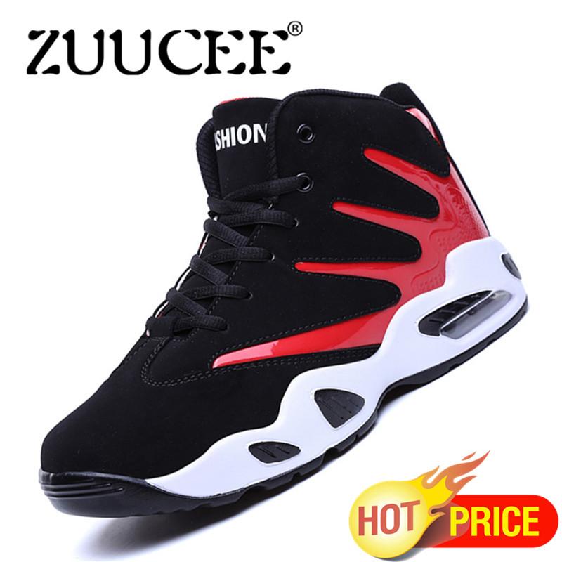 ZUUCEE Pria Musim Dingin Tinggi Top Sepatu Bola Basket Causion Olahraga Sneakers (Merah Hitam)-Intl