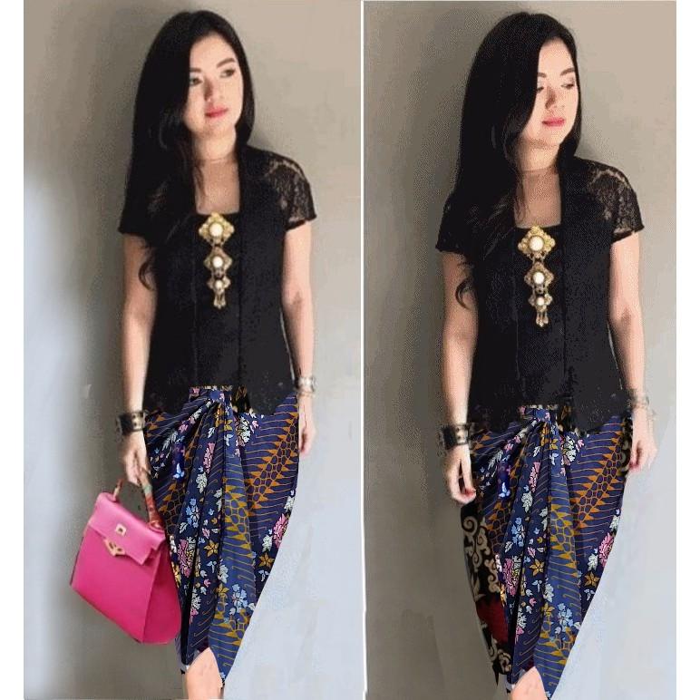 Vina Set Kebaya Kutubaru- Kembang Sepatu Navy