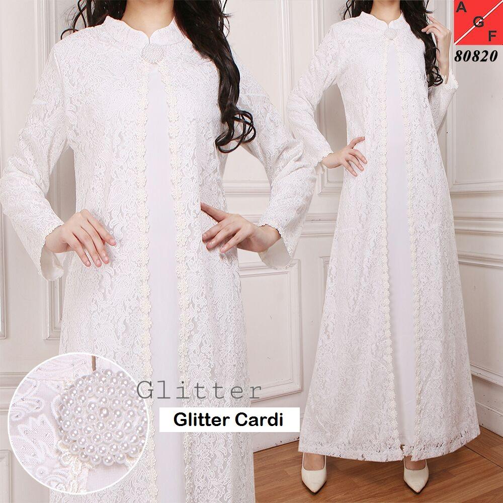 Gamis Putih Brokat Brukat Cardi Glitter Untuk Haji Umrah Pesta