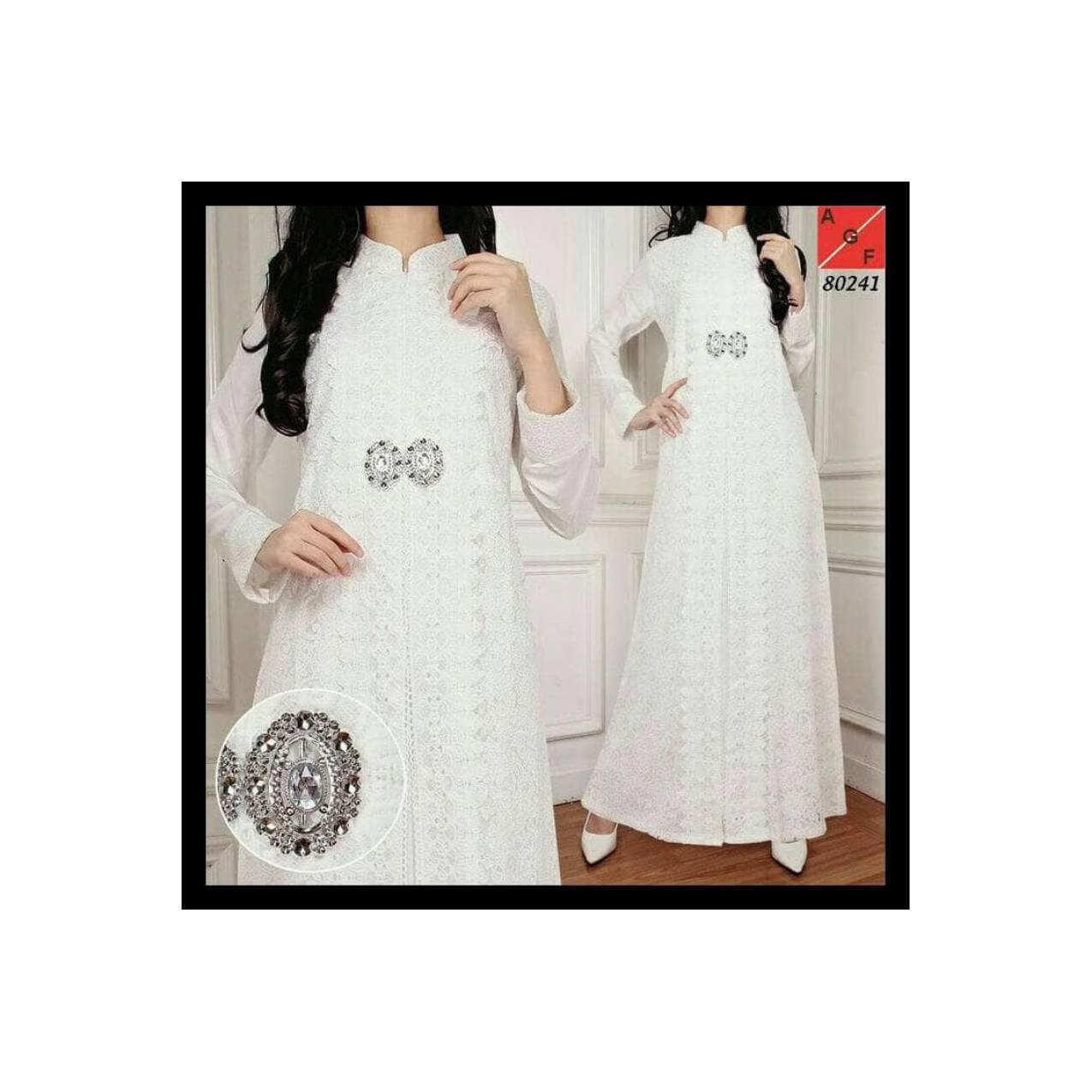 Reseller . . . Baju Pesta Muslim Gamis Putih Mewah Elegan - Brokat Dan