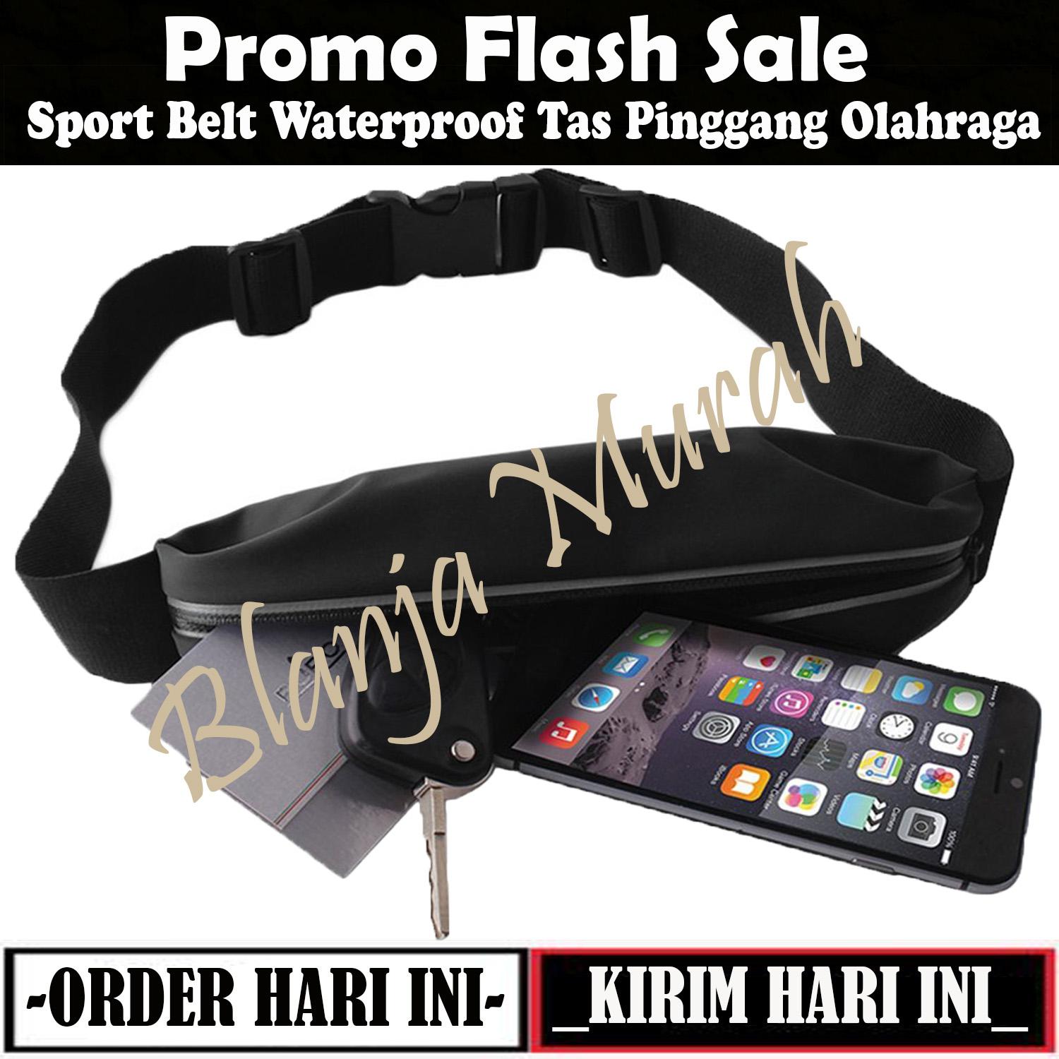 Promo Flash Sale Sport Belt Waterproof Tas Pinggang Olahraga Dompet Smartphone Premium High Quality Running / Bersepeda / Jogging / Jalan Santai - Hitam