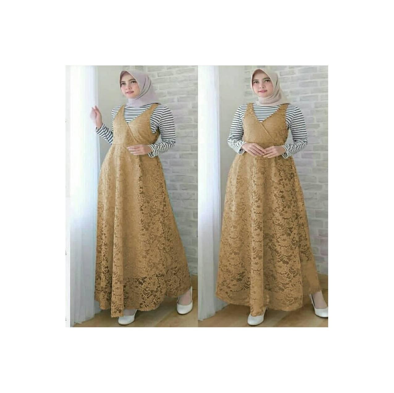 ready Gamis Maxi (M - Fit L) AFUNI GOLD + INNER - Spandek Brokat