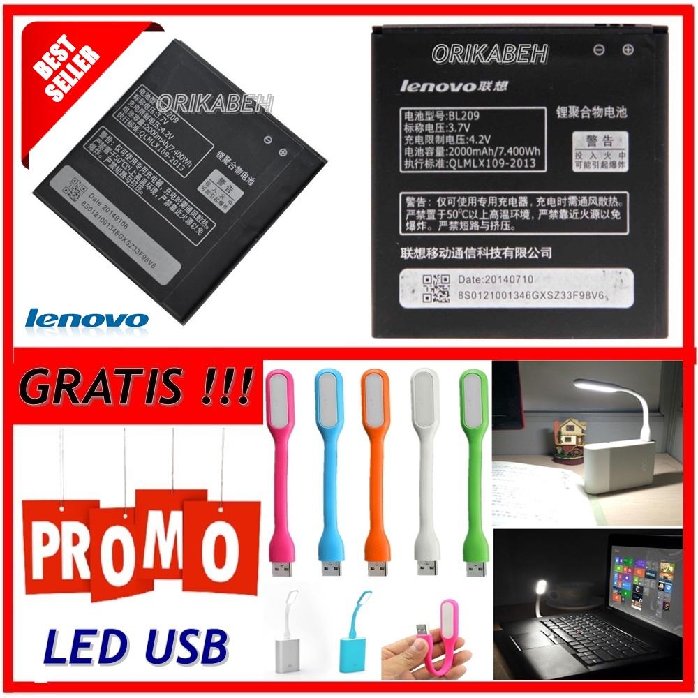 Lenovo Baterai / Battery BL209 For Lenovo A706 / A516 Original - Kapasitas 2000mAh + Gratis Lampu Led Usb ( orikabeh )
