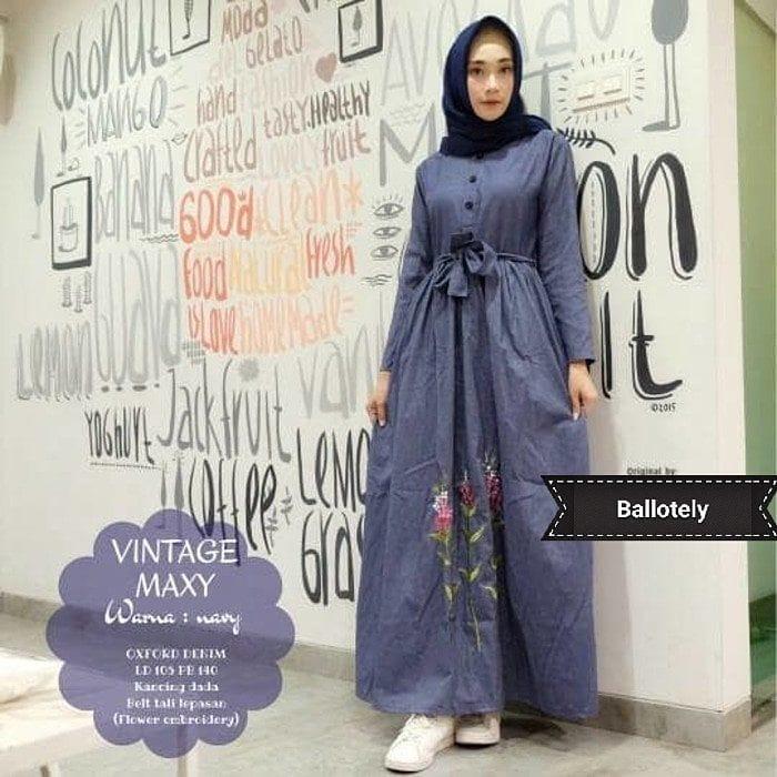 Baju Original Vintage Maxi Dress Muslim Modern Panjang Hijab Fashion Perempuan Casual Gamis Pakaian Wanita Terbaru Tahun 2018