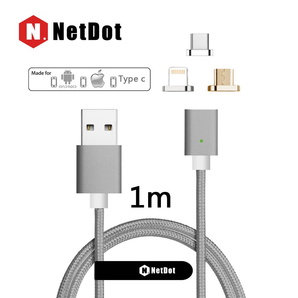 NetDot Gen3 USB C + Lightning + Micro USB ( Android ) 3 in 1 Fast Charging & Sync Data Magnetic Cable