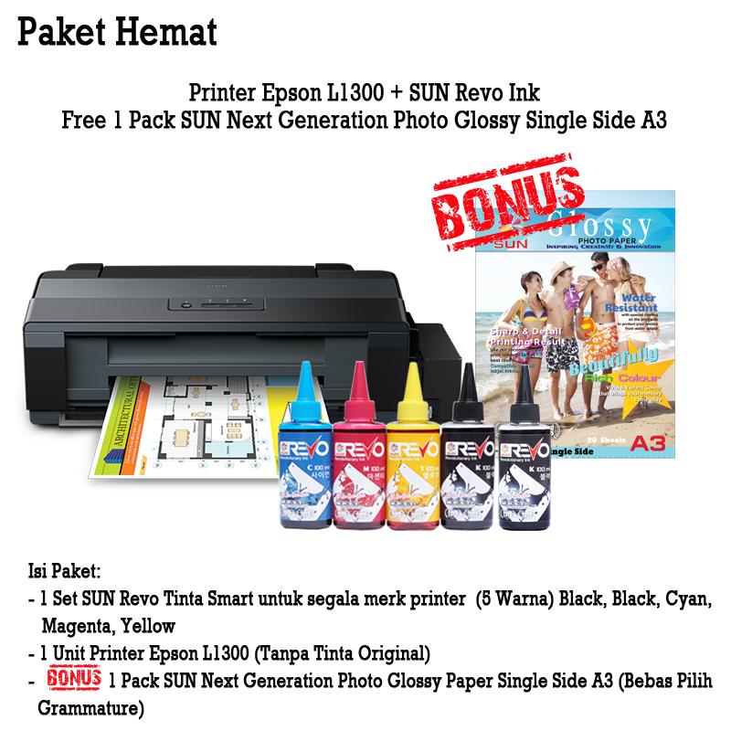 Epson Printer L1300 Sun Revo Ink Bonus Next Generation Photo Glossy Paper A3