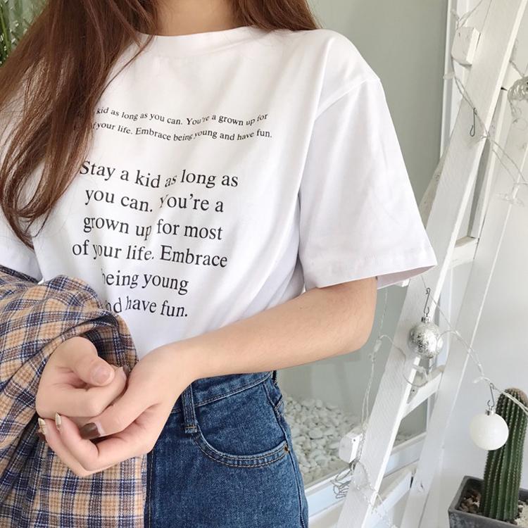 2018 musim semi dan musim panas putih lengan pendek baju kaos baju wanita model baru Gaya Korea netral longgar murid Lengan Pendek pada pakaian Kaos