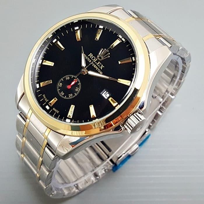 PROMO TERLARIS - Jam Tangan Pria / Cowok Rolex Automatic Big Size Rantai Kombi Black TERMURAH