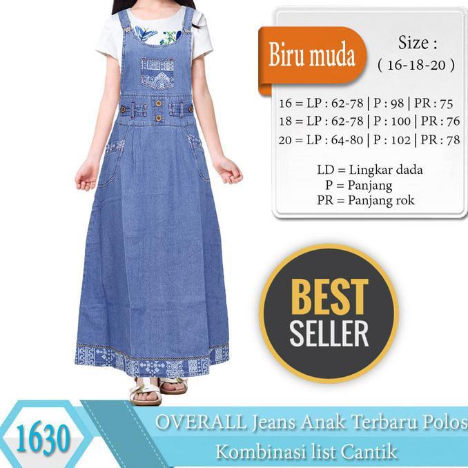 PROMO SALE - GAMIS OVERALL ANAK BAHAN JEANS POLOS KOMBINASI LIST - 5-10 TAHUN F001